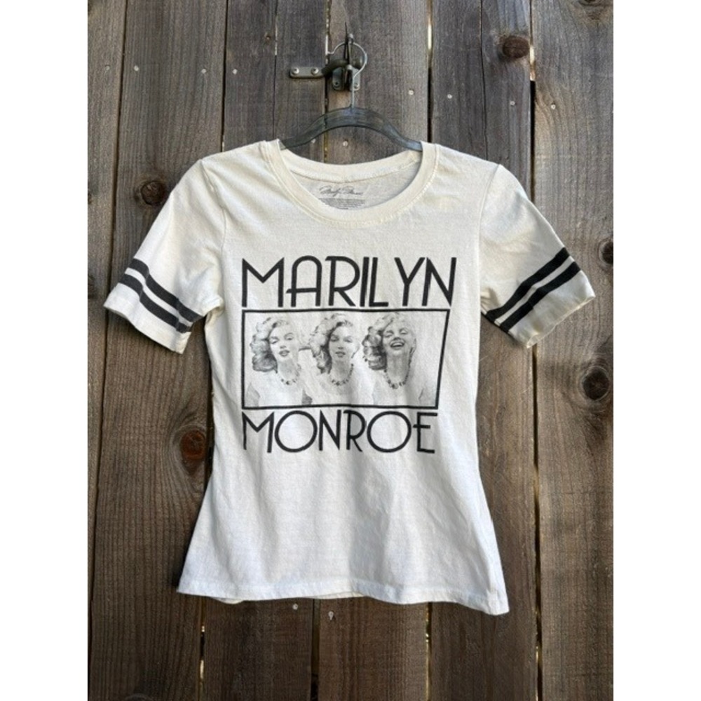 Marilyn Monroe Graphic Tee White Varsity Striped Sleeve T-Shirt Size M
